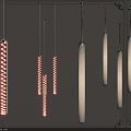 Modern Interior Featuring Multiple Suspended Pendant Lights With Cylindrical Textured Designs And Warm Glow