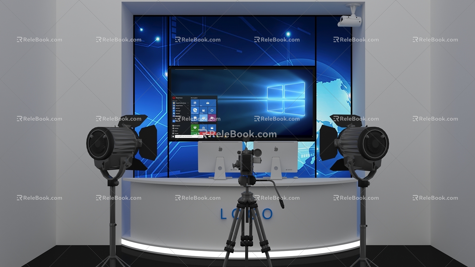 Modern recording and broadcasting equipment recording and broadcasting room model