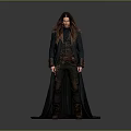 Mysterious Man With Long Hair Dark Cloak And Leather Belt In Medieval Style Outfit