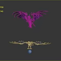 Mythical Winged Creatures With Large Black Blue And Smaller White Blue Wings Above Egg
