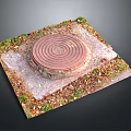Green Plants Growing Around Circular Red Brick Structure On Stone Slab With Fallen Leaves