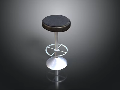 Modern Black Leather Stool With Metal Frame Circular Base And Footrest 3d model