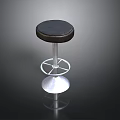 Modern Black Leather Stool With Metal Frame Circular Base And Footrest