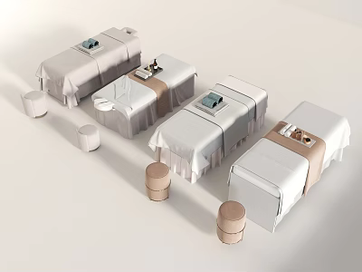 Professional Massage Beds With White Sheets And Stools For SPA Salon 3d model