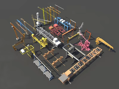 Various Industrial Machinery with Cranes Mechanical Arms and Metal Structures 3d model