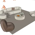 Cream Style Sofa Coffee Table Combination Fabric Multi-person Sofa Curved Sofa Round Coffee Table Lazy Sofa Single Person Sofa Floor Lamp Carpet Side Table Jewelry Pendulum 3d model