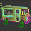 Orange Food Truck With Hamburger Hot Dog Graffiti And Mechanical Style Wheels