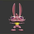 Cute Pink Rabbit Doll With Large Ears Purple Eyes And Yellow Outfit