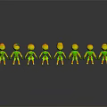 Cartoon Characters in Different Professional Outfits Standing in a Row with Gray Background and Reflection