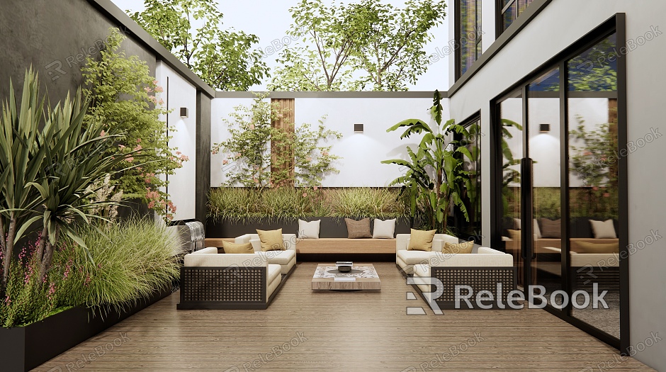 Modern courtyard landscape model