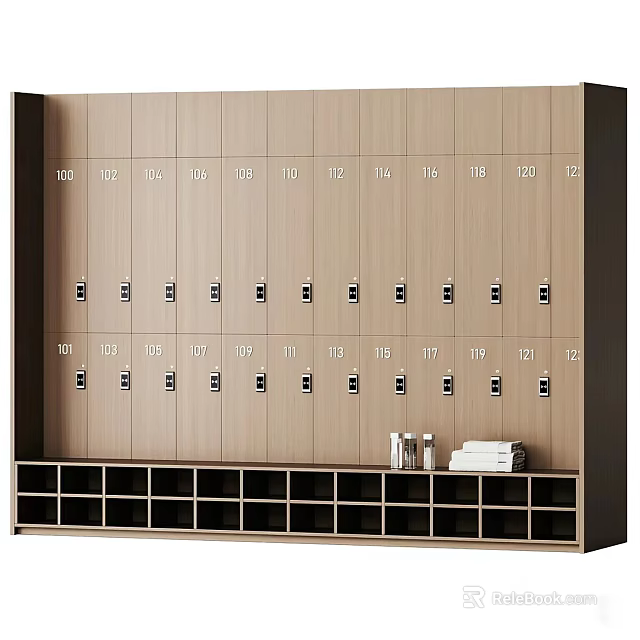 Modern Closet With Numbered Lockers And Storage Compartments 3d model