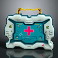 Portable Emergency Medical Device With Red Cross Blue White Design And Yellow Handle