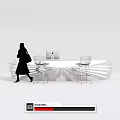 Modern Reception Desk With Apple iMac Wire Mesh Chairs And Person Walking By