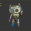White And Blue Robot Character With Antennas Round Eyes And Waving Mechanical Arm