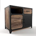 Industrial Wooden Entryway Side Cabinet with Black Metal Frame Open Shelf and Drawer