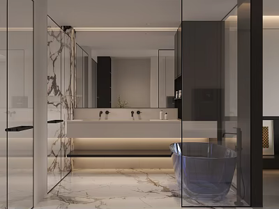 Luxury Modern Bathroom Interior With Marble Floor And Freestanding Bathtub 3d model