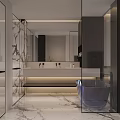 Luxury Modern Bathroom Interior With Marble Floor And Freestanding Bathtub