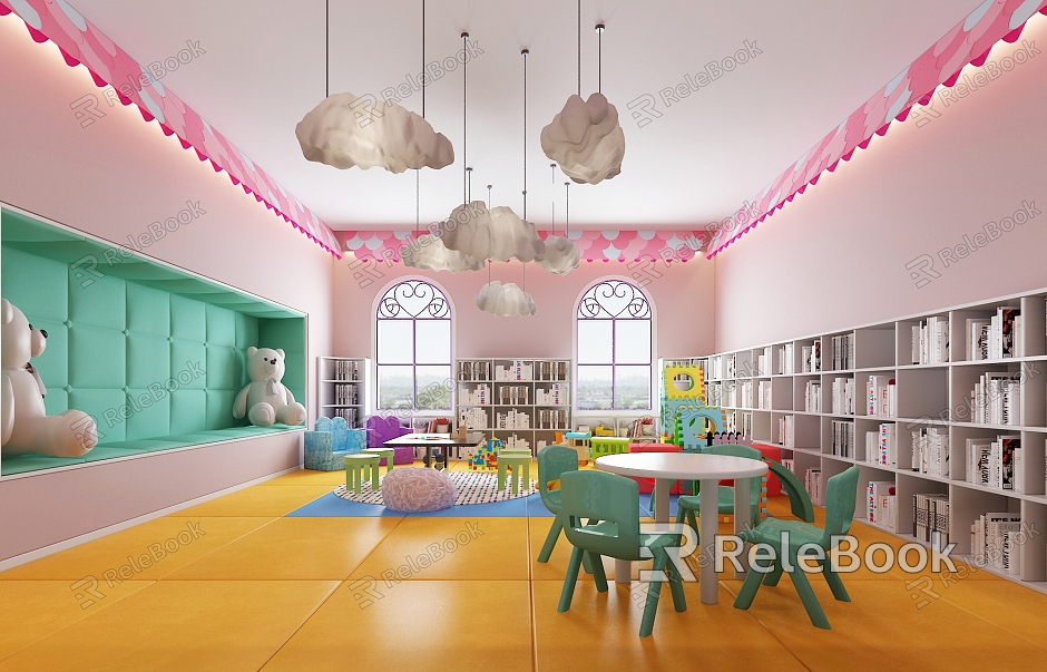 Modern Kindergarten Kindergarten Activity Room Chandelier Bookcase model