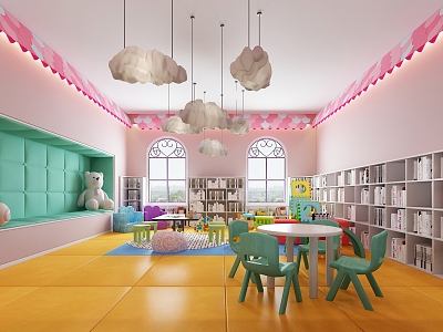 Modern Kindergarten Activity Room Chandelier Bookcase model