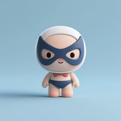 Cute White Head Doll With Blue Mask Red Bow Tie And Light Blue Background 3d model