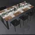 Elegant Dining Table Setting With Black Chairs Candles And Greenery Decorations 3d model