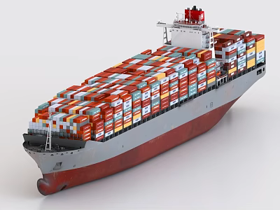 Large Container Ship Loaded With Colorful Containers On Deck Gray Hull And Red Bottom 3d model