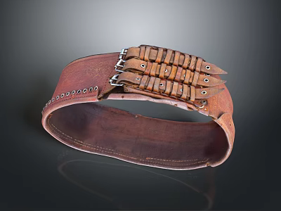 Brown Leather Belt With Multiple Metal Buckles And Retro Handcrafted Vintage Design 3d model