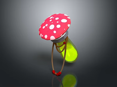 Mushroom Shaped Decor Red Cap With White Spots Green Base Brown String Red Bead Decorations 3d model