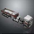 Snow Covered Red Dump Truck With White Cab And Open Bed On Reflective Surface