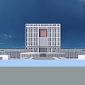 Modern Office Building Architectural Design With White Exterior Glass Curtain Wall And Blue Sky