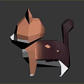 Standing Low Poly 3D Cat Model With Orange Black White Fur And Green Eyes