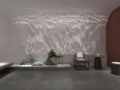 Wall Washer Light Creating Wavy Pattern Projection On White Wall With Decorative Plants 3d model