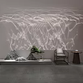 Wall Washer Light Creating Wavy Pattern Projection On White Wall With Decorative Plants