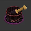Traditional Copper Mortar with Wooden Pestle on Decorative Embroidered Mat