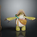 Anthropomorphic Turtle Character With Leaf Adorned Shell Green Limbs Brown Cloth And Wooden Staff Standing Pose