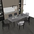 Dining Table and Chair Combination Sideboard West Cabinet 3d model