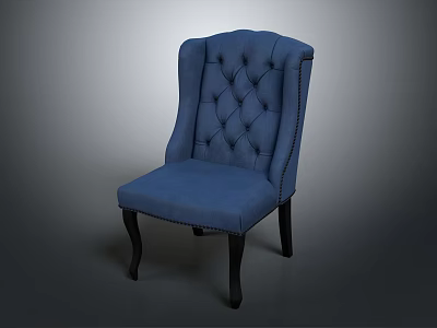 Classic Blue Tufted Accent Chair With Armrests And Dark Wooden Legs Elegant Upholstered Furniture Design 3d model