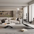 Spacious Modern Living Room With Beige Sofa Round Coffee Table Fireplace And Potted Plants