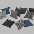 Stylish Decorative Pillows With Leaf And Geometric Patterns In Blue Gray White Tones 3d model