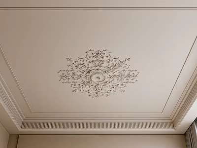 Elegant Ceiling Design With Ornate Central Carvings And Decorative Perimeter Molding 3d model
