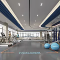 Spacious Modern Fitness Gym Interior With Treadmills Exercise Balls And Holder Logo