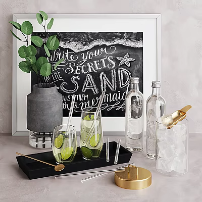 Refreshing Beverage Setup With Lime Glasses Bottles Ice And Tools 3d model