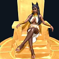 Egyptian Cat Eared Character On Golden Throne With White Gold Outfit And Patterned Base Decorations