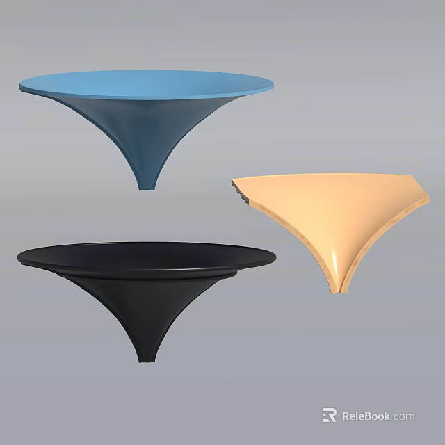 Funnel Shaped Decorative Objects in Blue Black and Beige Colors 3d model 