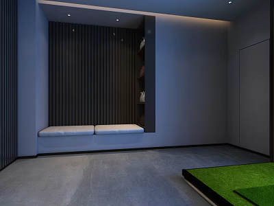 Modern Indoor Fitness Space With Green Training Area And Rest Bench 3d model