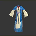 Traditional Chinese Robe With Blue White Red Lining Long Sleeves And Belt