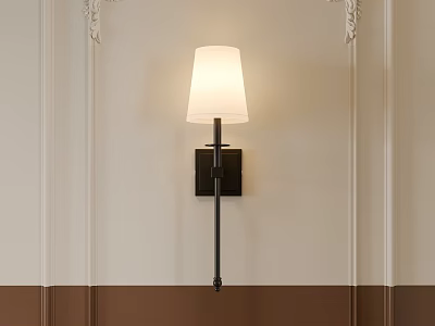 Elegant Wall Lamp With White Lampshade And Black Base Mounted On Decorative Wall 3d model