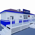 Practical Community Police Office Building With Blue White Exterior Red Roof Front Steps And Railing