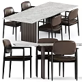 Modern Dining Table Set With Marble Tabletop And Brown Leather Chairs 3d model