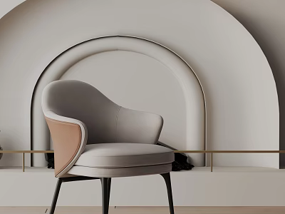 Modern Upholstered Dining Chair With Light Gray And Brown Accents In Arched White Wall Interior 3d model